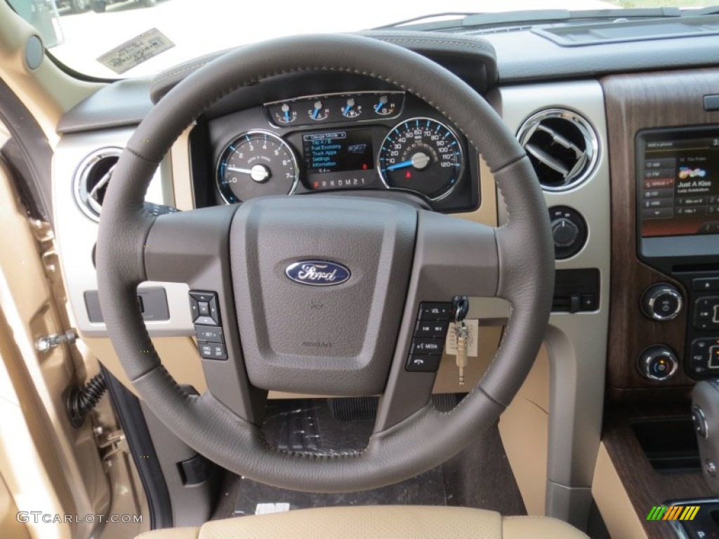 2013 Ford F150 Lariat SuperCrew Adobe Steering Wheel Photo #75659361