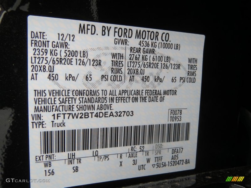 2013 F250 Super Duty Color Code UH for Tuxedo Black Metallic Photo #75662322