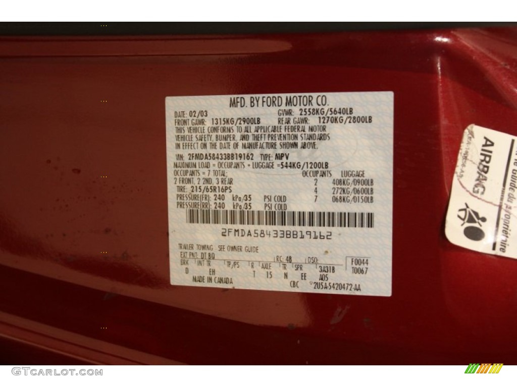 2003 Windstar Color Code DT for Matador Red Metallic Photo #75663974