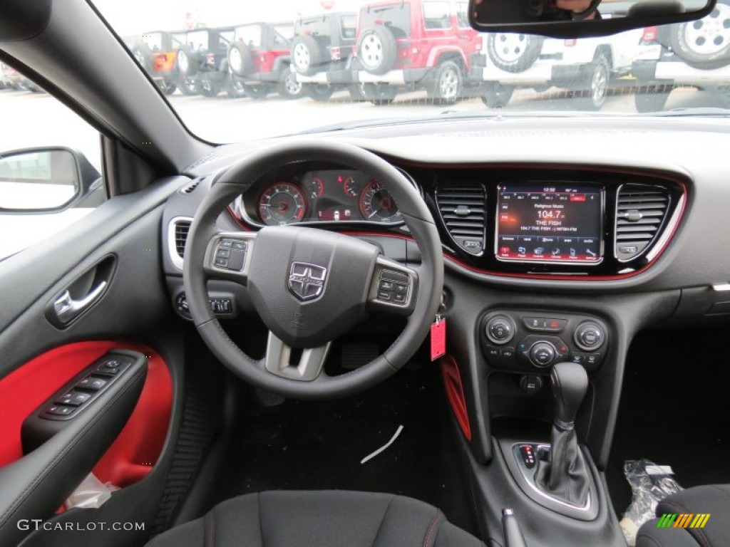 2013 Dodge Dart Rallye Black/Ruby Red Dashboard Photo #75667006