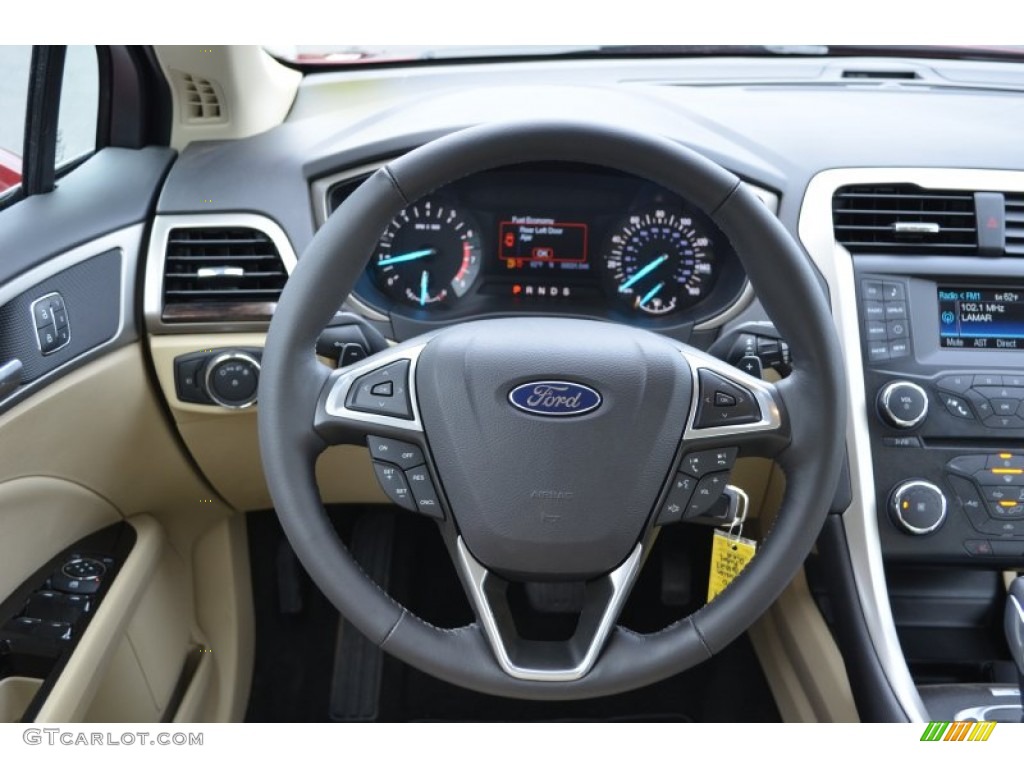 2013 Ford Fusion SE 2.0 EcoBoost Dune Steering Wheel Photo #75672761