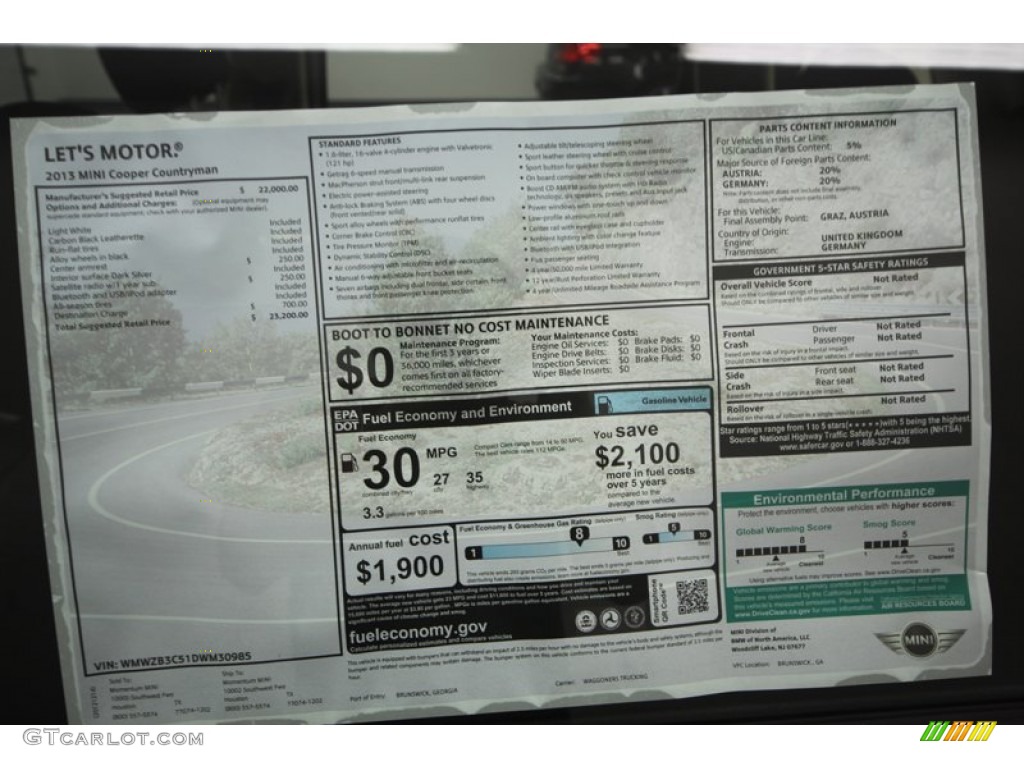 2013 Mini Cooper Countryman Window Sticker Photo #75672775