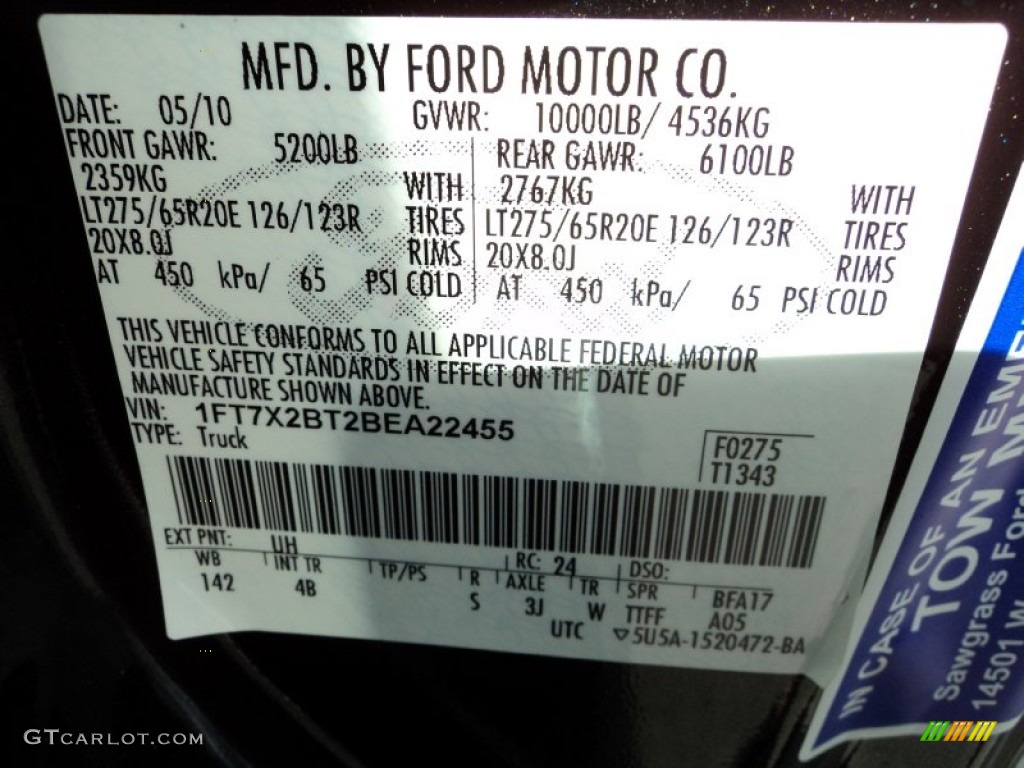 2011 Ford F250 Super Duty Lariat SuperCab 4x4 Color Code Photos