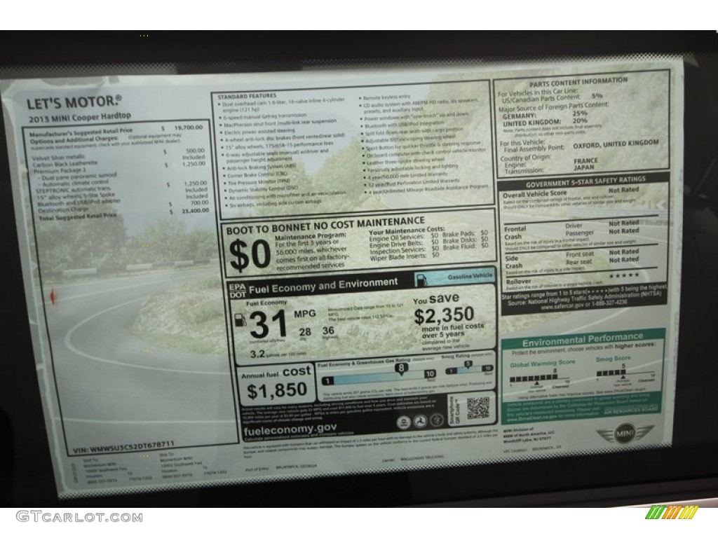 2013 Cooper Hardtop - Velvet Silver Metallic / Carbon Black photo #23