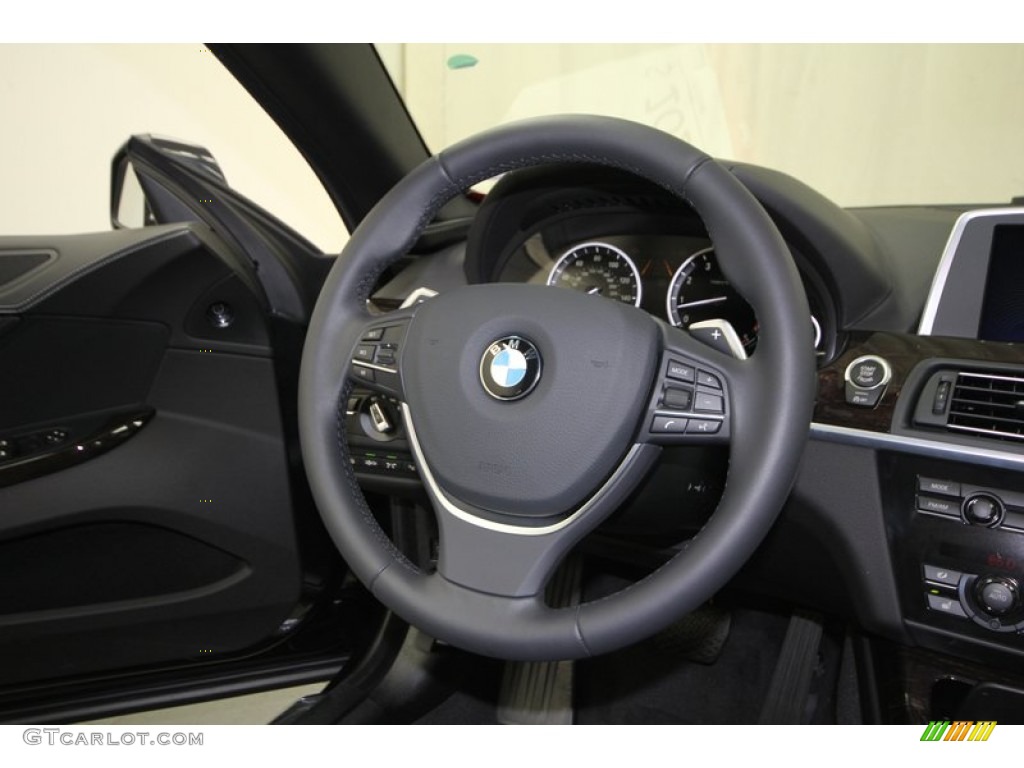 2013 BMW 6 Series 650i Convertible Black Steering Wheel Photo #75681228