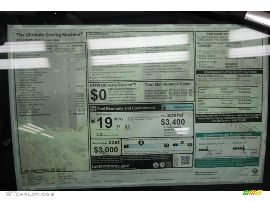 2013 BMW 6 Series 650i Convertible Window Sticker Photo #75681249