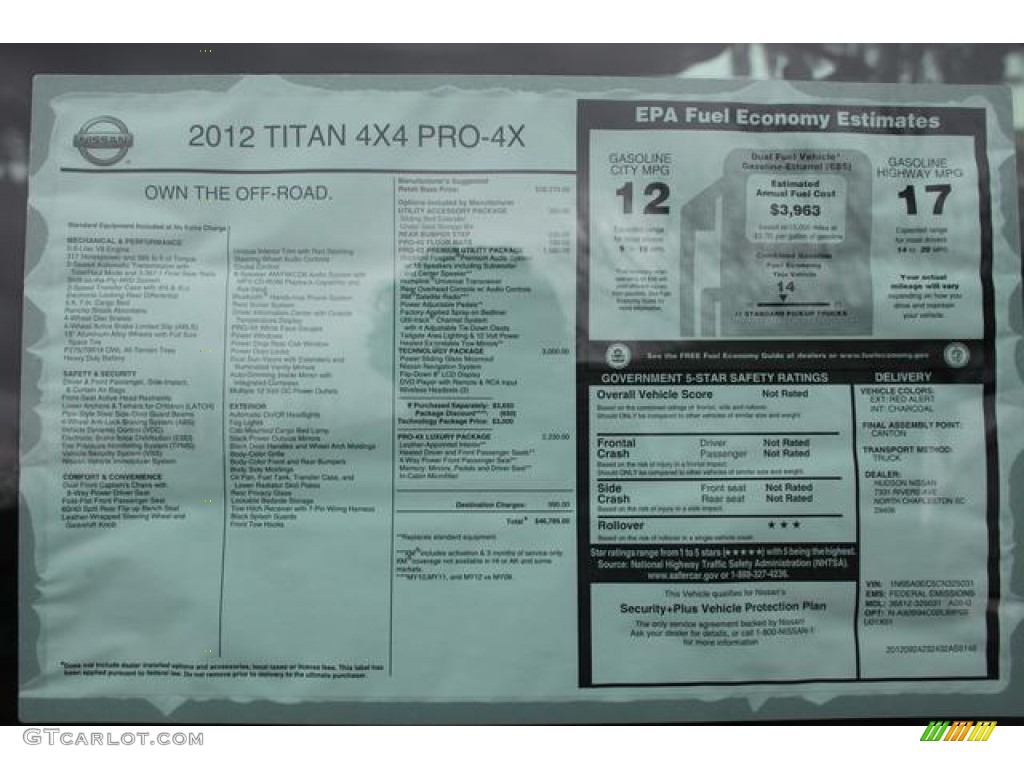 2012 Nissan Titan Pro-4X Crew Cab 4x4 Window Sticker Photo #75683362