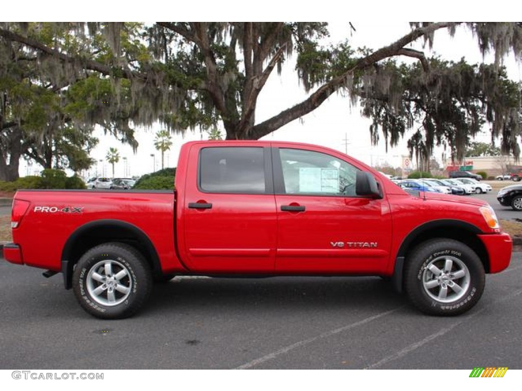 Red Alert 2012 Nissan Titan Pro-4X Crew Cab 4x4 Exterior Photo #75683394