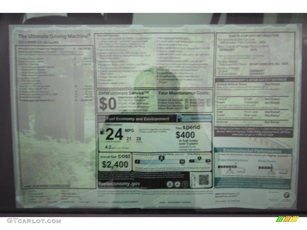 2013 BMW X3 xDrive 28i Window Sticker Photos