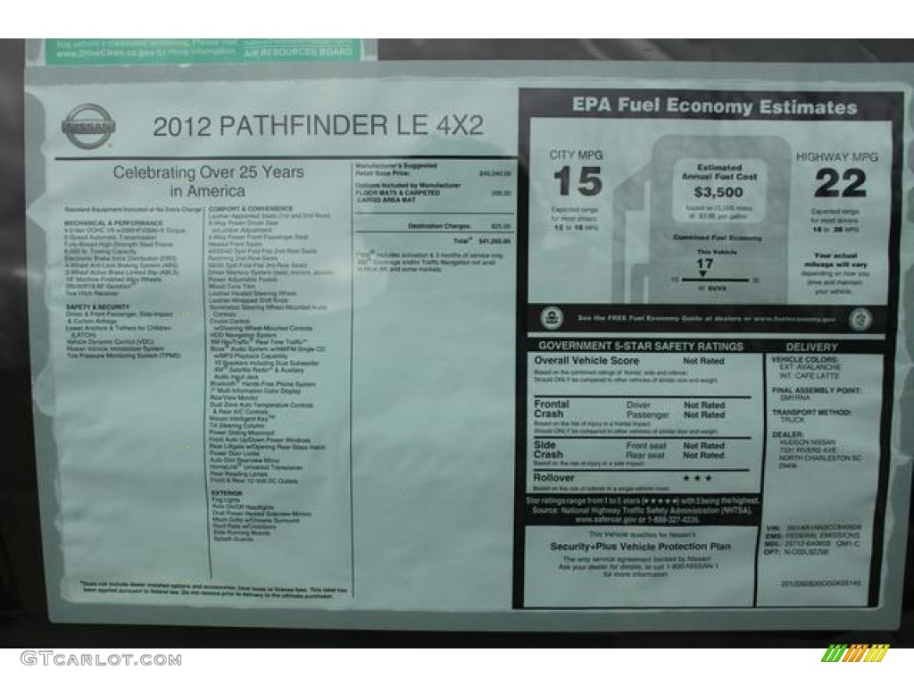 2012 Nissan Pathfinder LE Window Sticker Photo #75684085