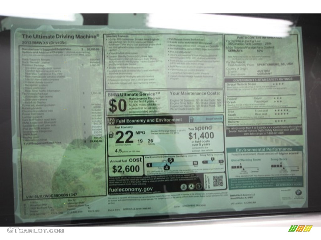 2013 BMW X5 xDrive 35d Window Sticker Photo #75684513