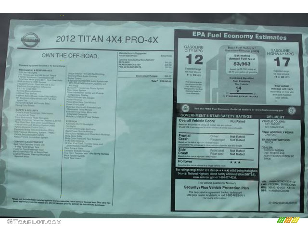 2012 Nissan Titan Pro-4X Crew Cab 4x4 Window Sticker Photos