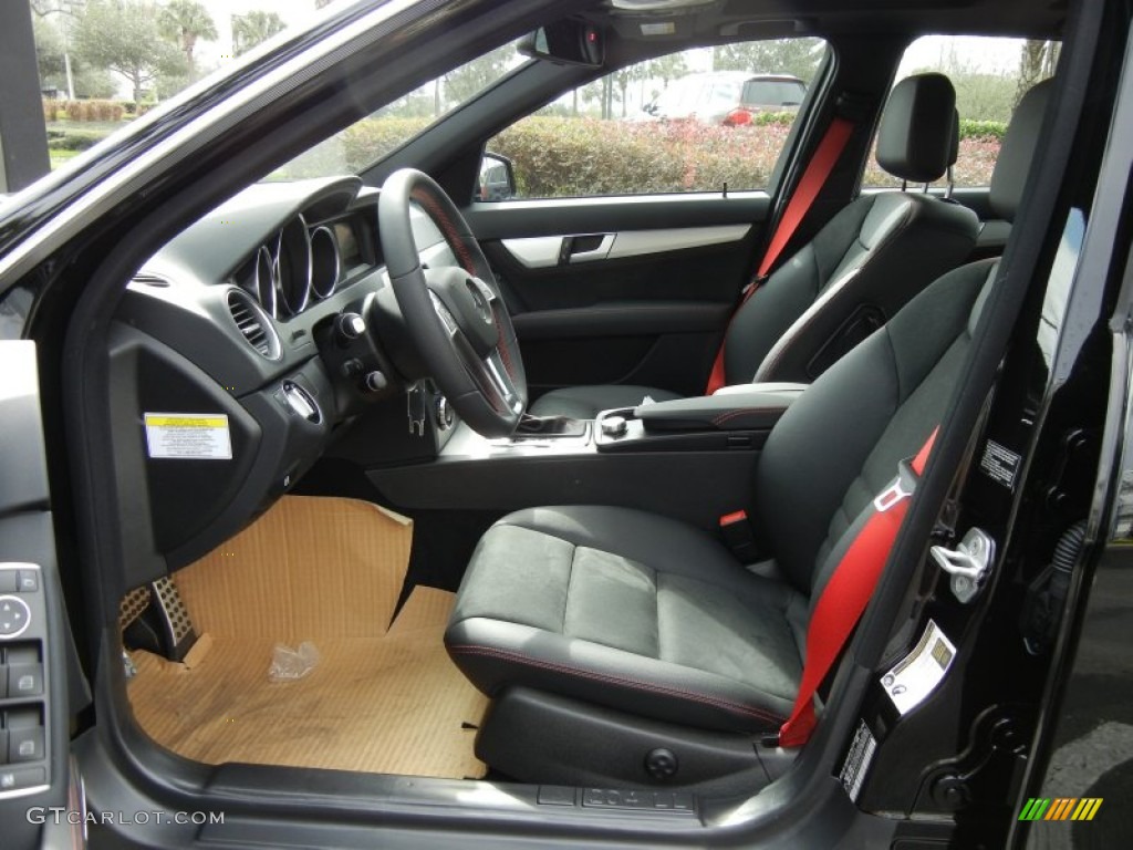 Black/Red Stitch w/DINAMICA Inserts Interior 2013 Mercedes-Benz C 250 Sport Photo #75707013