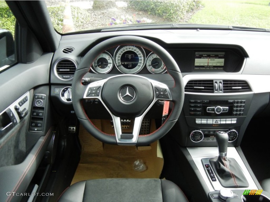 2013 Mercedes-Benz C 250 Sport Black/Red Stitch w/DINAMICA Inserts Dashboard Photo #75707055