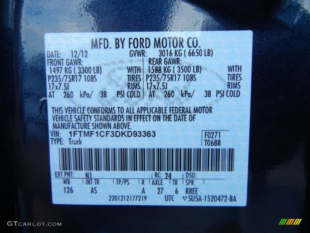 2013 F150 Color Code N1 for Blue Jeans Metallic Photo #75708584