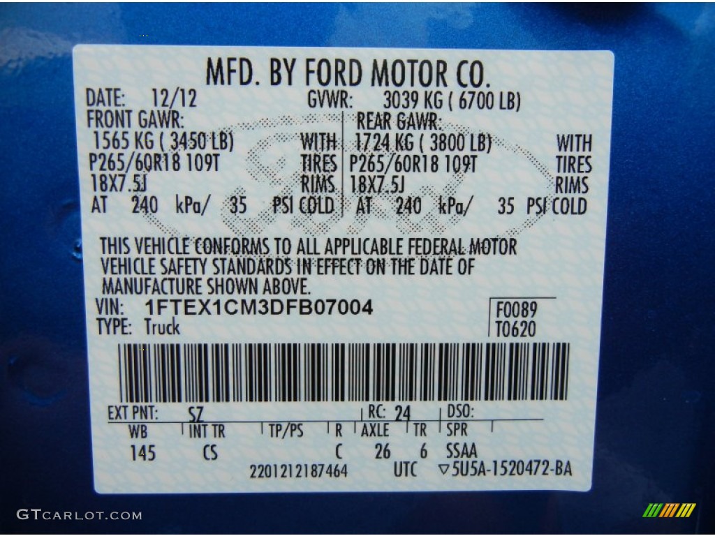 2013 F150 Color Code SZ for Blue Flame Metallic Photo #75708743