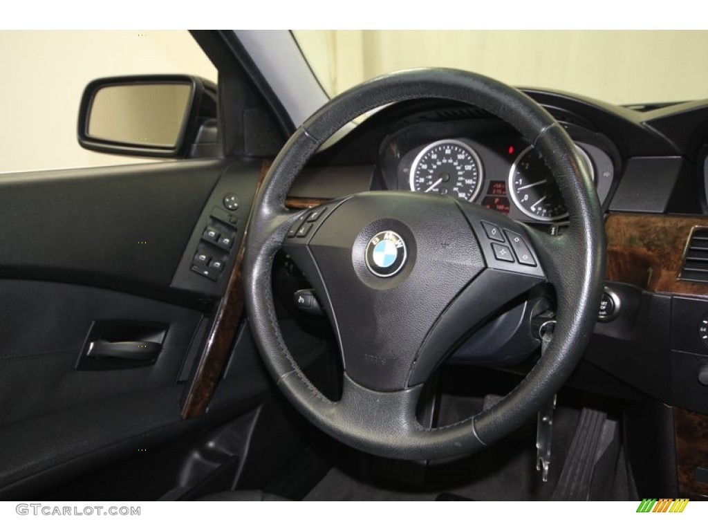 2007 BMW 5 Series 525i Sedan Black Steering Wheel Photo #75714900