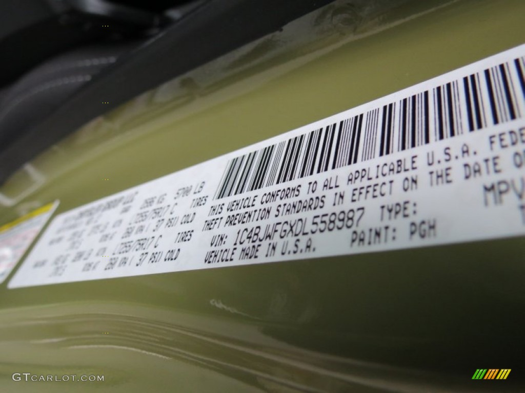 2013 Wrangler Unlimited Color Code PGH for Commando Green Photo #75728309