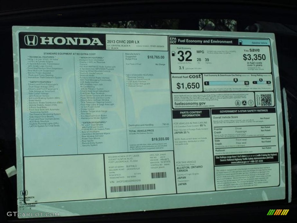 2013 Honda Civic LX Coupe Window Sticker Photo #75731048