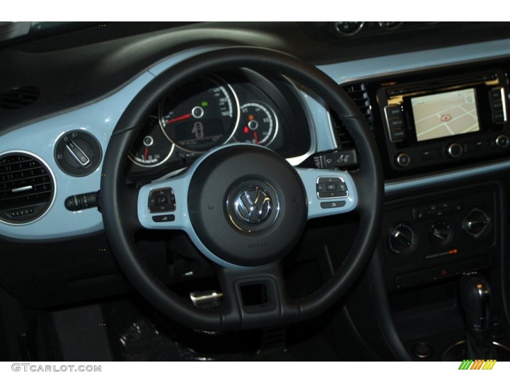 2013 Volkswagen Beetle Turbo Convertible 60s Edition Black/Blue Steering Wheel Photo #75751728