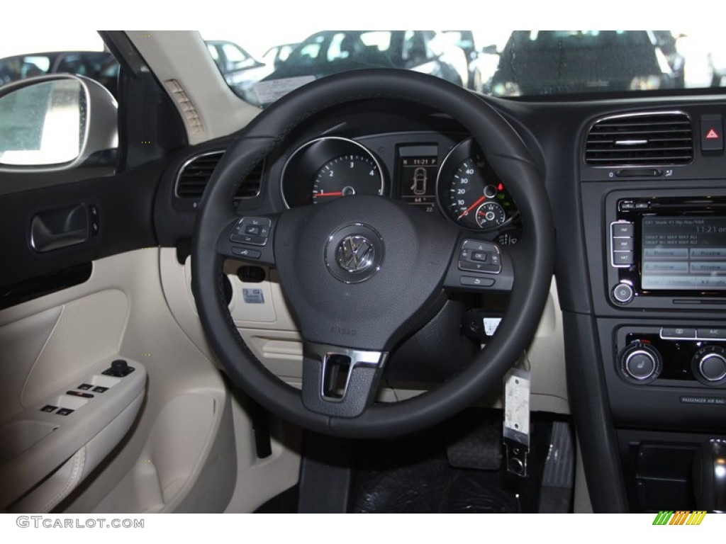 2013 Volkswagen Jetta TDI SportWagen Cornsilk Beige Steering Wheel Photo #75752260