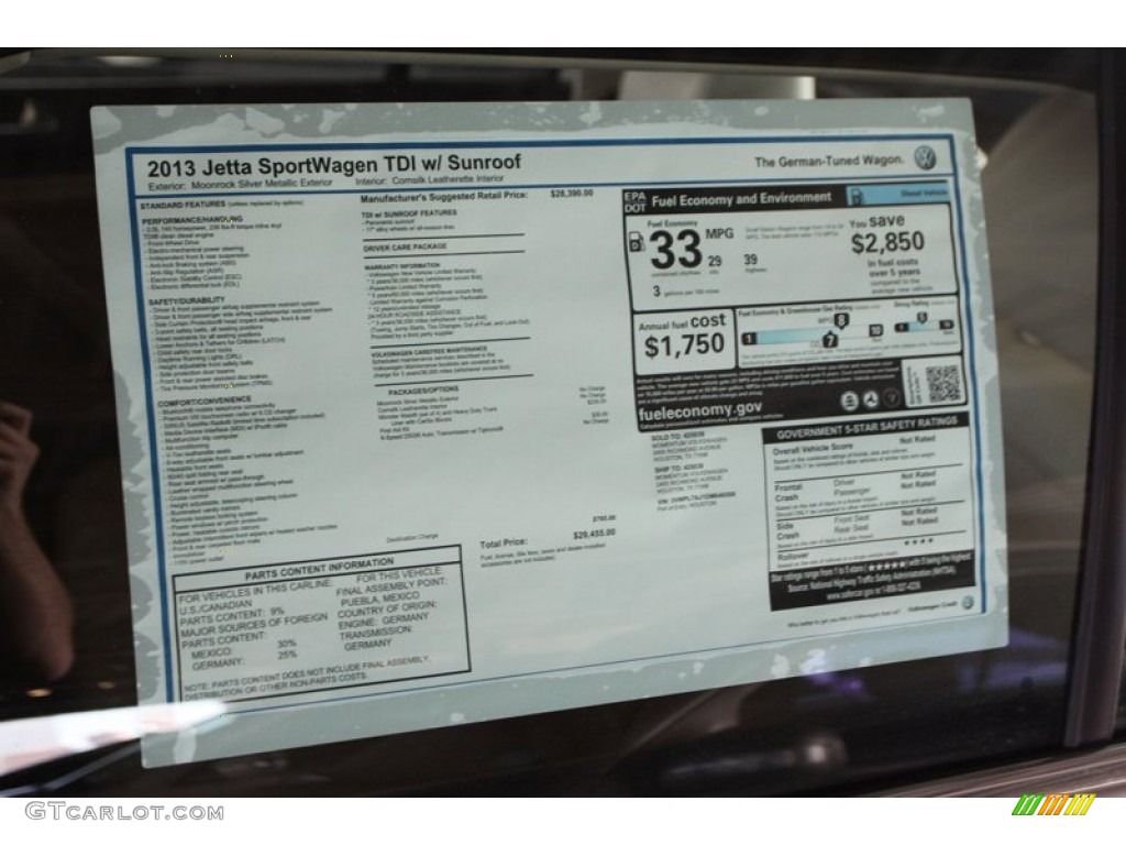 2013 Volkswagen Jetta TDI SportWagen Window Sticker Photo #75752459