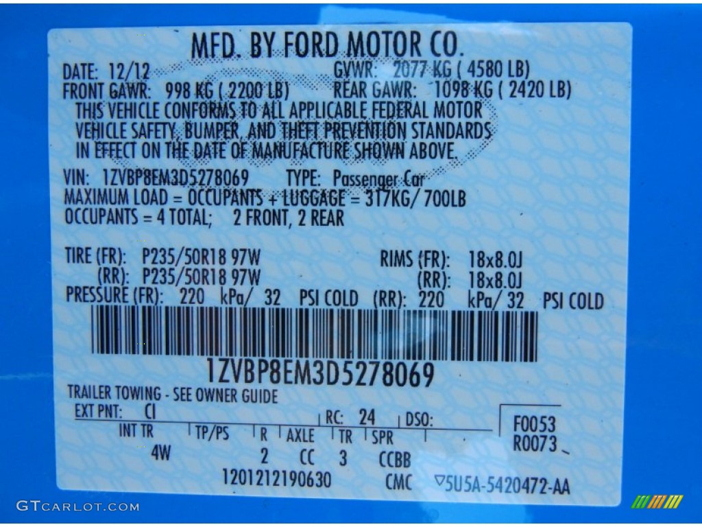 2013 Mustang Color Code CI for Grabber Blue Photo #75755783