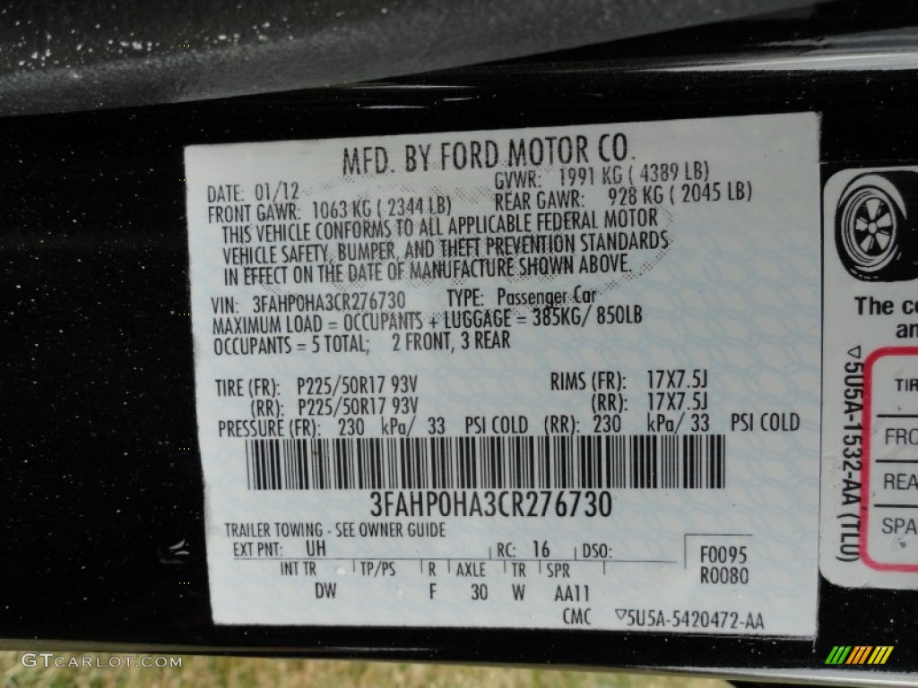 2012 Fusion Color Code UH for Tuxedo Black Metallic Photo #75758438