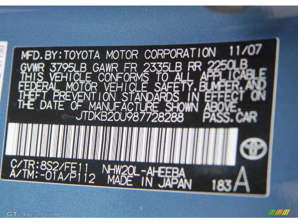 2008 Prius Color Code 8S2 for Seaside Blue Pearl Photo #75758687