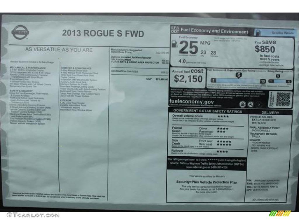 2013 Nissan Rogue S Window Sticker Photo #75760225