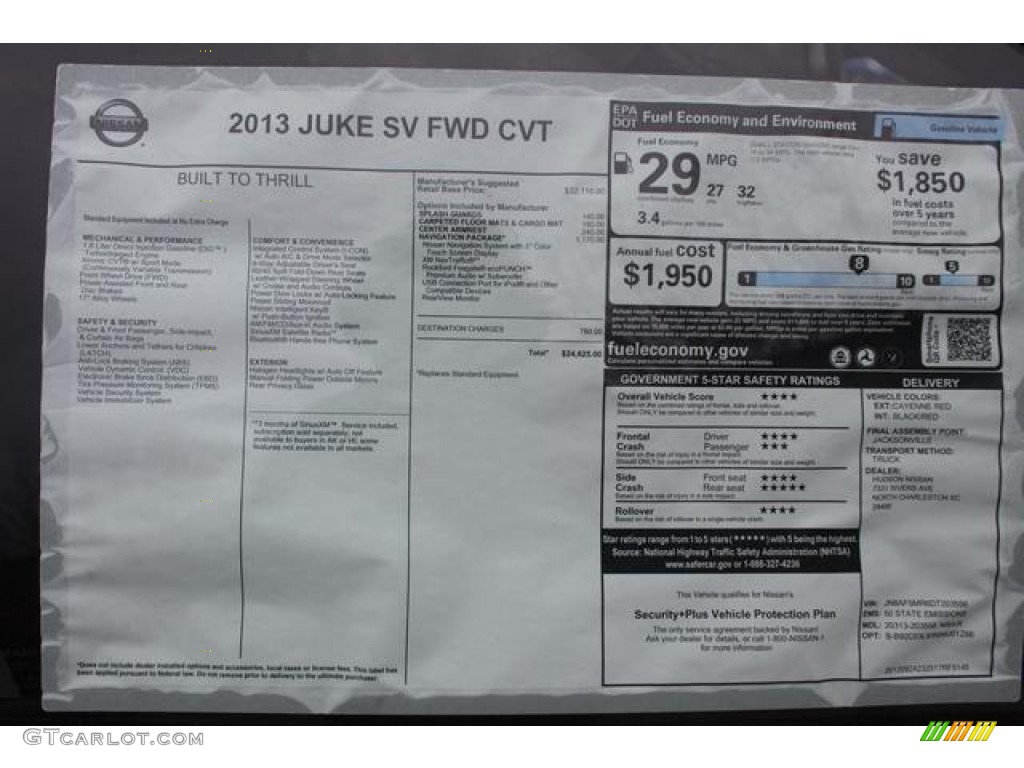 2013 Nissan Juke SV Window Sticker Photo #75761643