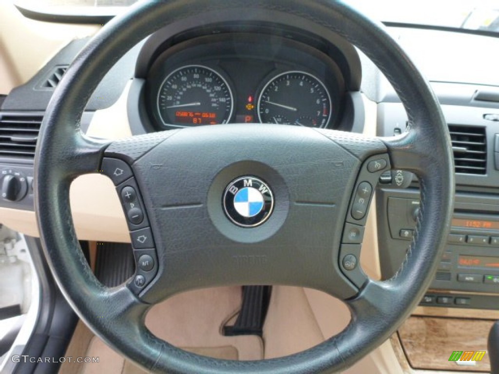 2005 BMW X3 3.0i Sand Beige Steering Wheel Photo #75762039