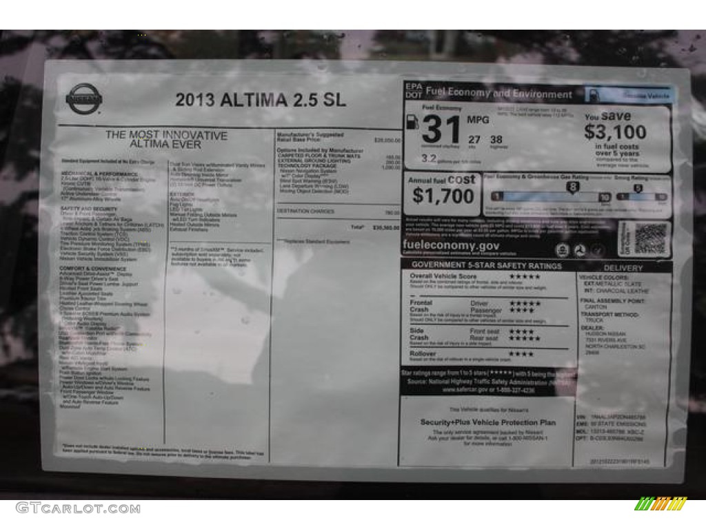 2013 Nissan Altima 2.5 SL Window Sticker Photos