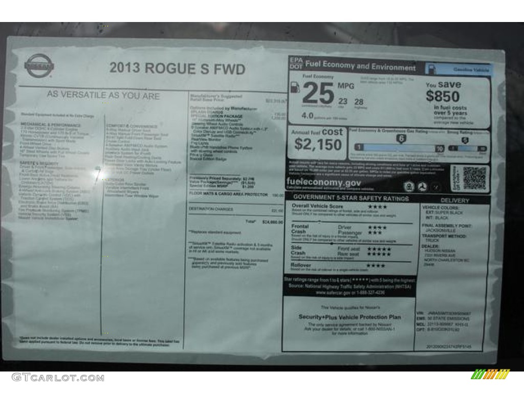 2013 Nissan Rogue S Window Sticker Photo #75763341