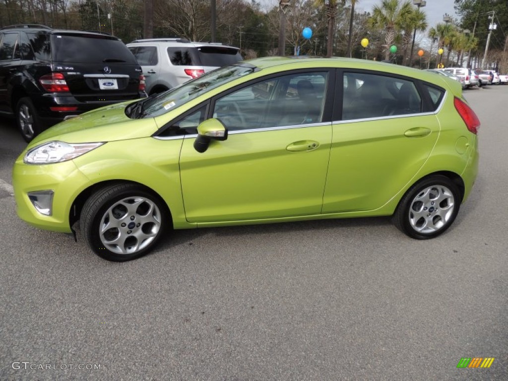 2011 Fiesta SES Hatchback - Lime Squeeze Metallic / Charcoal Black Leather photo #2