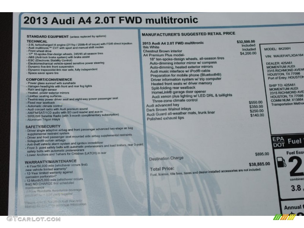 2013 Audi A4 2.0T Sedan Window Sticker Photo #75766706
