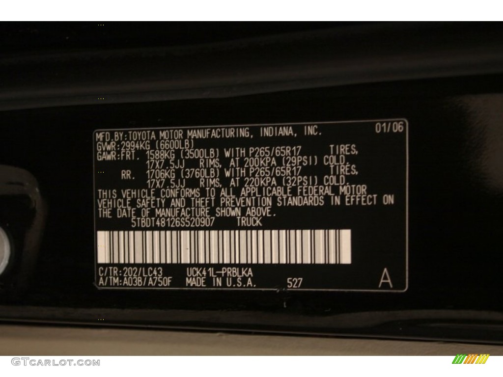 2006 Tundra Color Code 202 for Black Photo #75766808