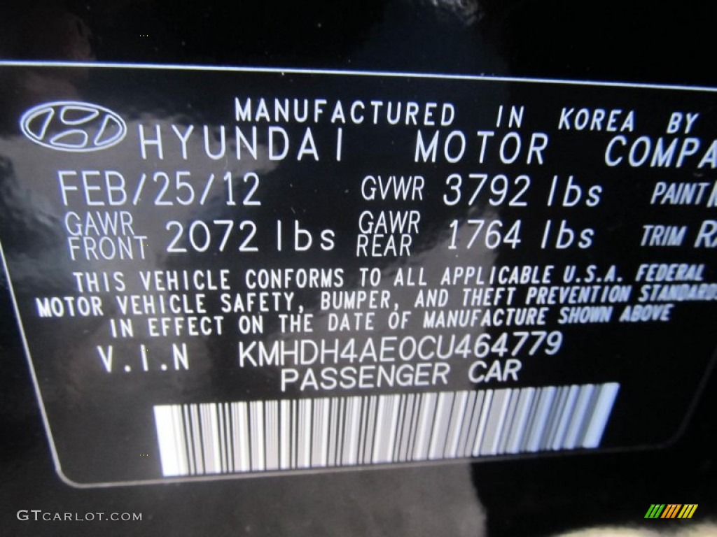 2012 Elantra Limited - Midnight Black / Gray photo #14