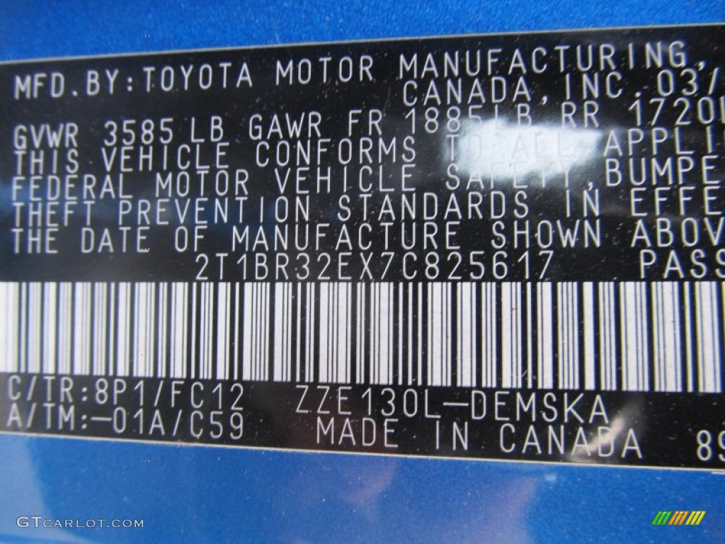 2007 Corolla S - Speedway Blue Metallic / Dark Charcoal photo #14