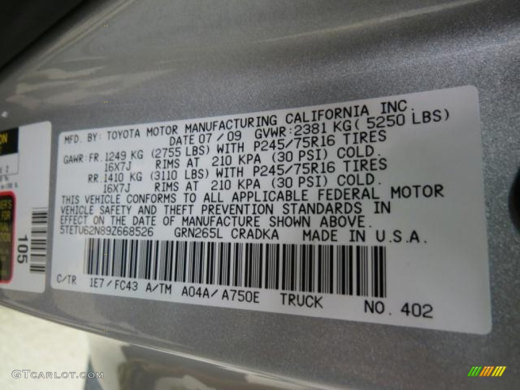 2009 Tacoma V6 PreRunner Access Cab - Silver Streak Mica / Graphite Gray photo #9