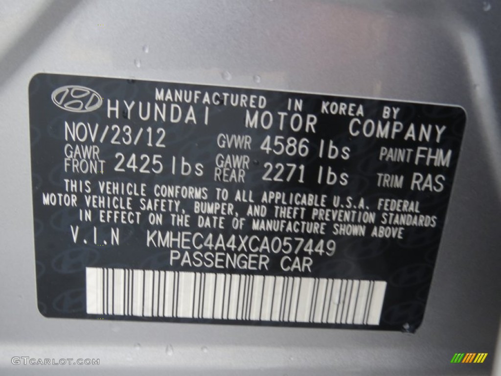 2012 Hyundai Sonata Hybrid Color Code Photos