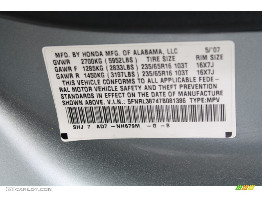2007 Odyssey Color Code NH679M for Slate Green Metallic Photo #75784996