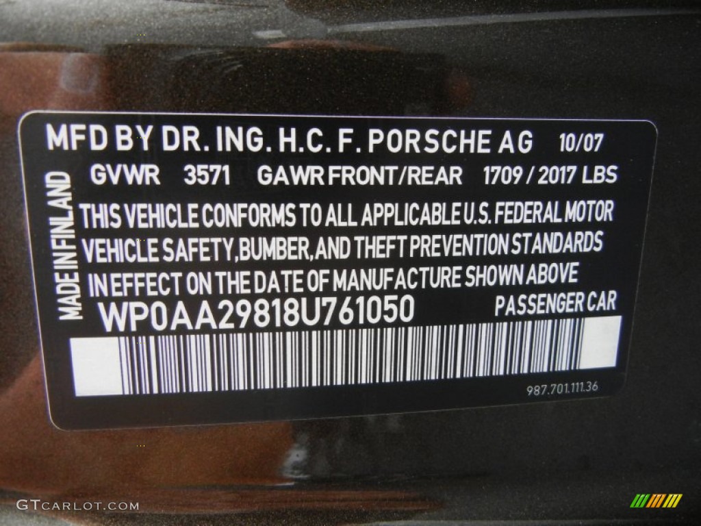 2008 Porsche Cayman Standard Cayman Model Info Tag Photo #75794101