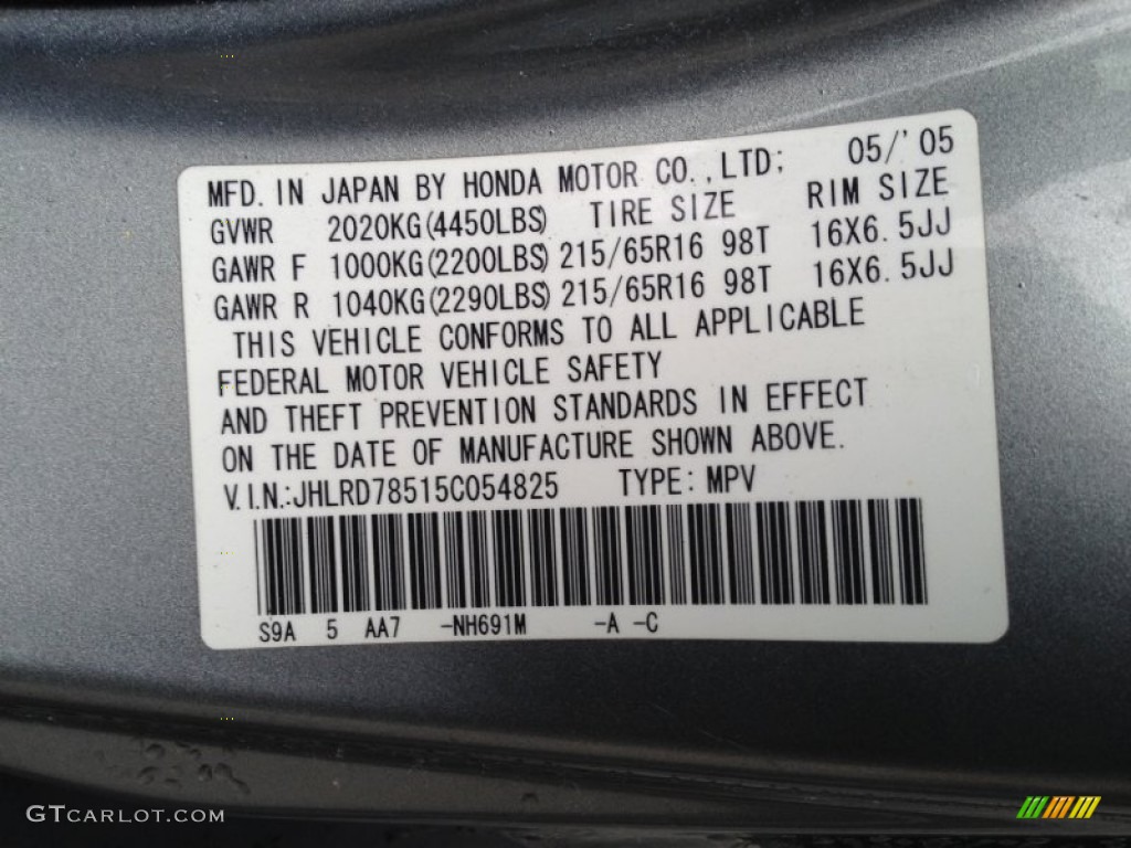 2005 Honda CR-V LX 4WD Color Code Photos