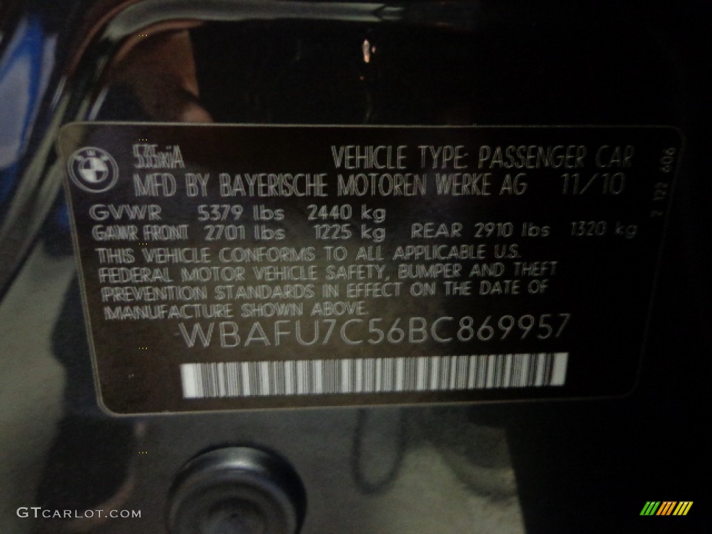 2011 5 Series 535i xDrive Sedan - Dark Graphite Metallic / Venetian Beige photo #36