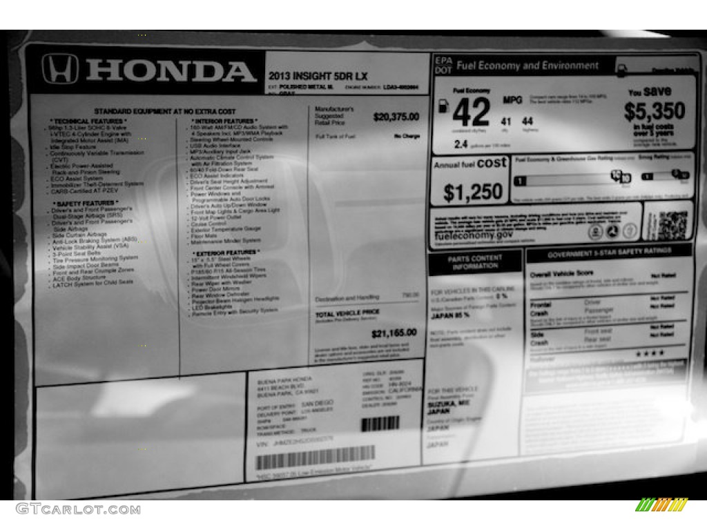 2013 Honda Insight LX Hybrid Window Sticker Photos