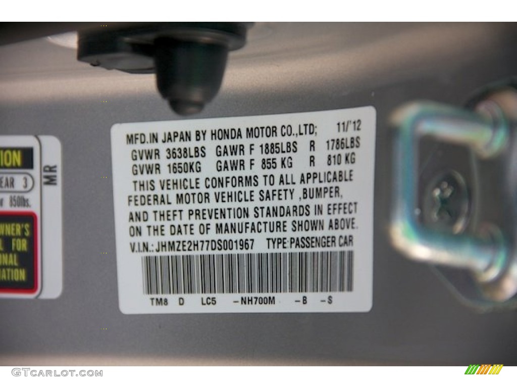 2013 Insight Color Code NH700M for Alabaster Silver Metallic Photo #75815096