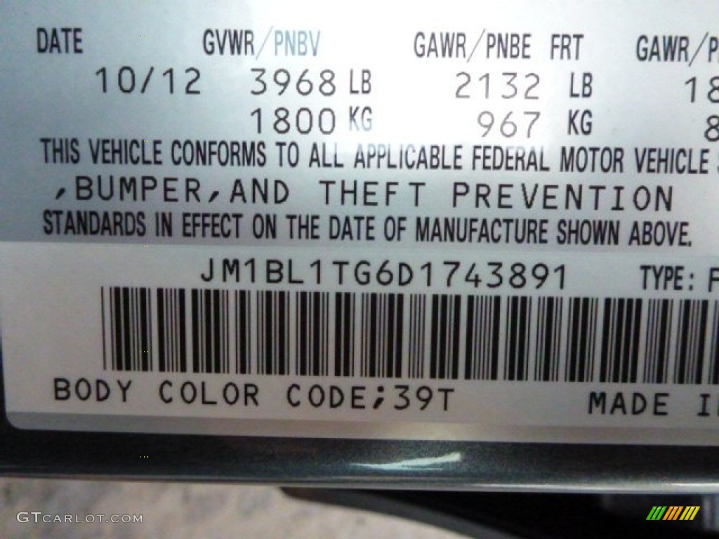 2013 MAZDA3 Color Code 39T for Dolphin Gray Mica Photo #75819286