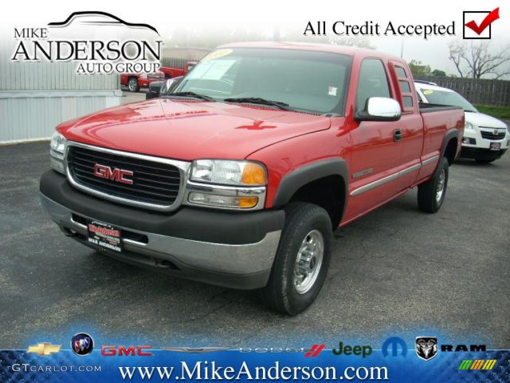 2002 Sierra 2500HD SLE Extended Cab - Fire Red / Graphite photo #1