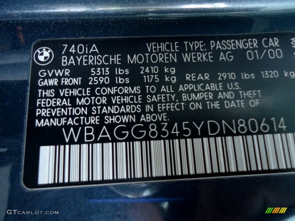 2000 BMW 7 Series 740i Sedan Info Tag Photo #75831364
